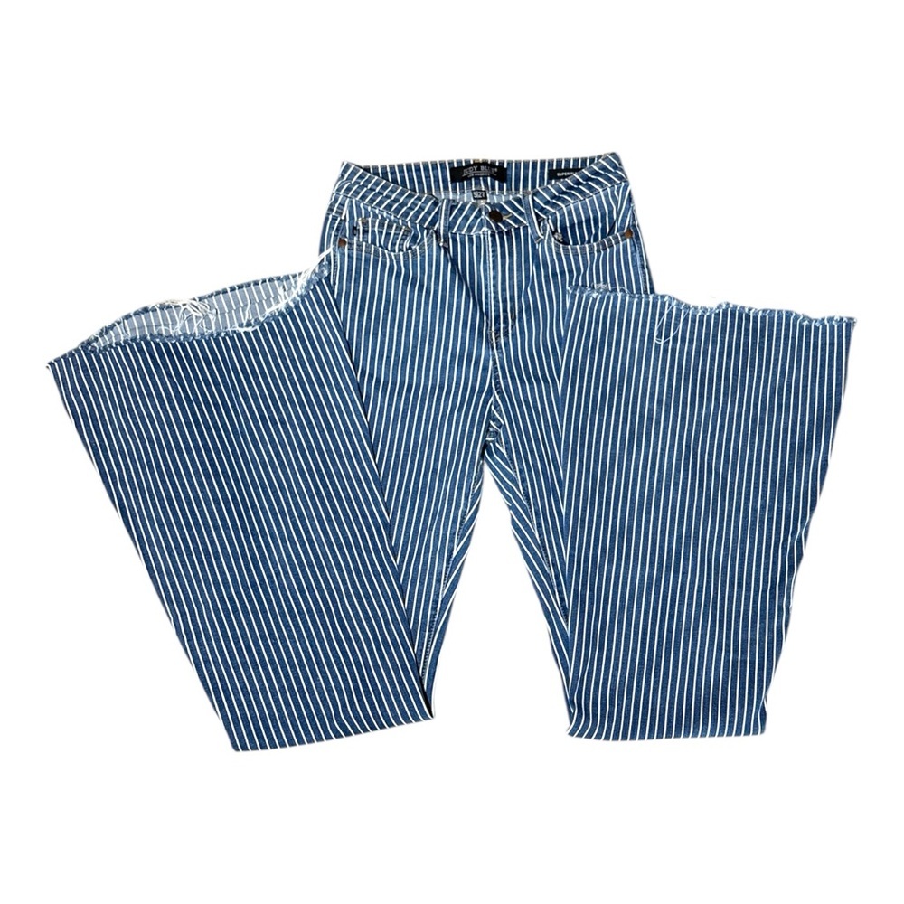 Judy Blue women’s High Rise Super Flare Jean Blue & White Striped Jeans sz 5/27 - Picture 4 of 7
